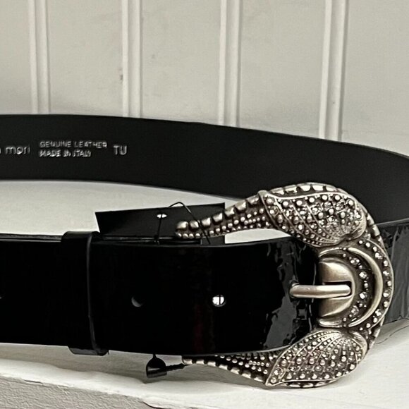 MARTINA MORI Made In Italy Leather Pointed Gaucho Buckle Belt OS